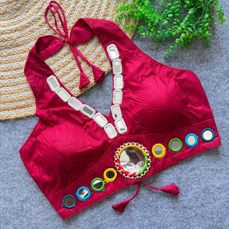 Tew Pure Cotton Real Mirror Work Navratri Blouses